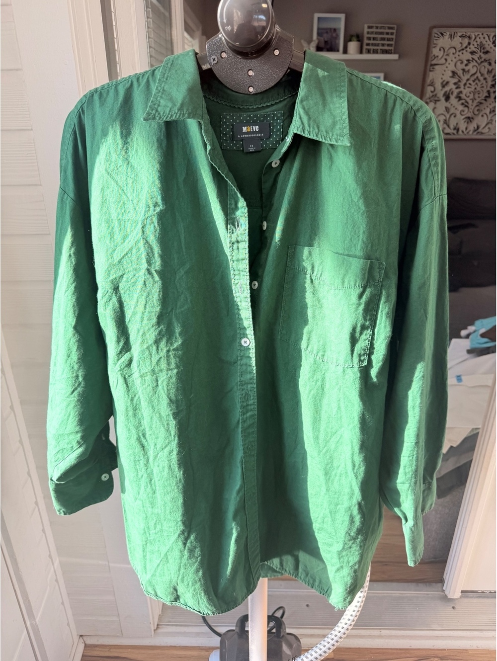 Maeve by Anthropologie Women's Button-Up Shirt 2X Green Long